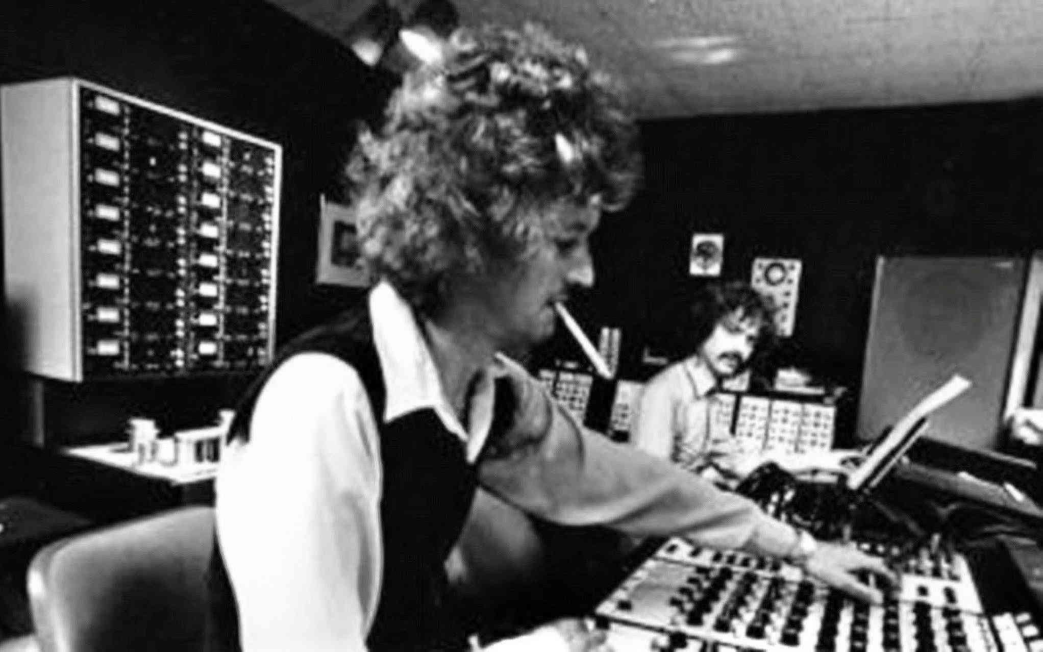 Brian Hodgson (left) and John Lewis at Electrophon Studios in 1977