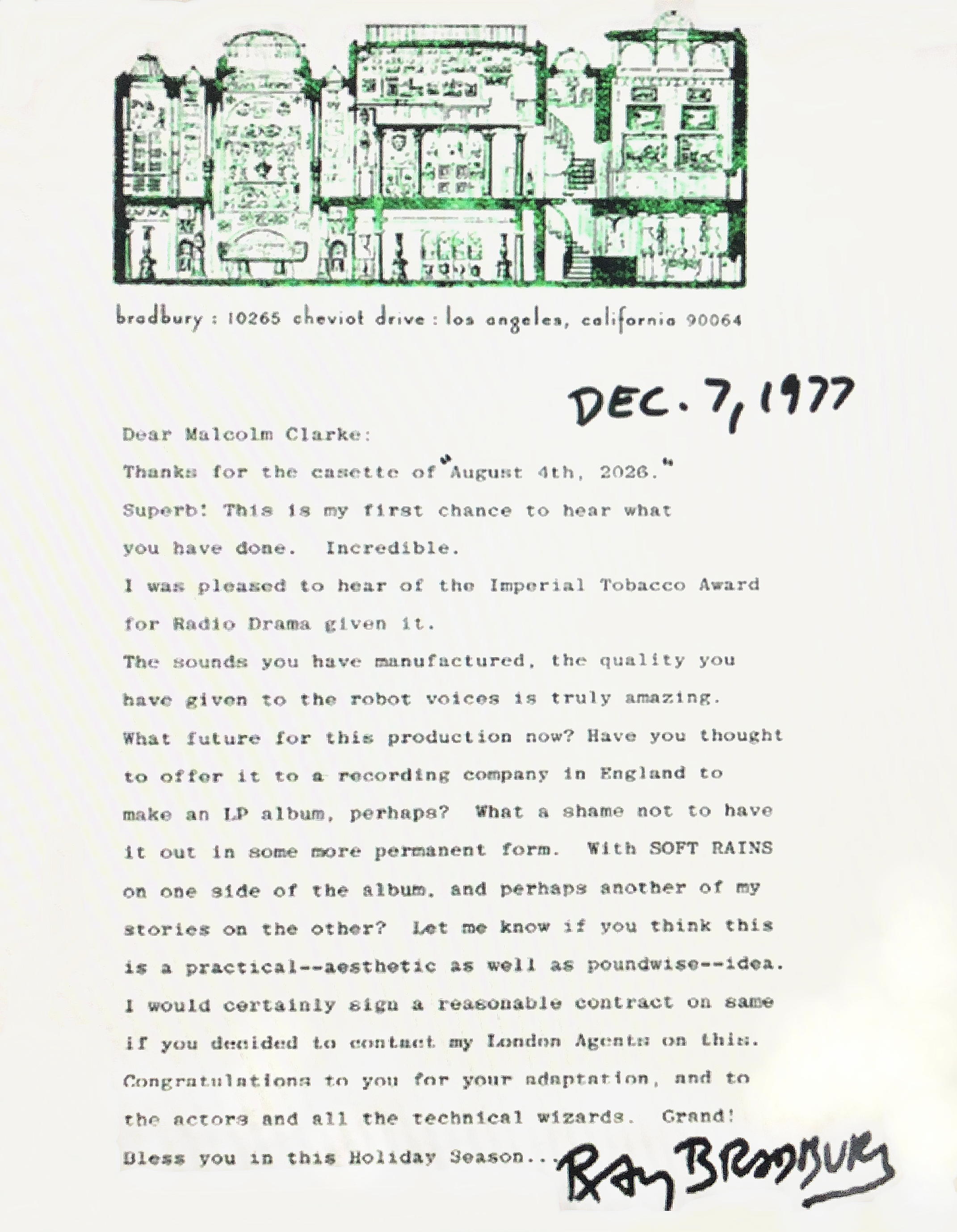 Letter from Ray Bradbury, 7 December 1977